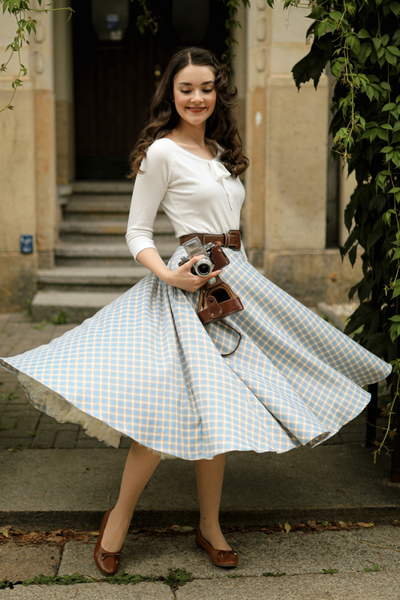Swing Skirt, CARY Blue Check (25679)
