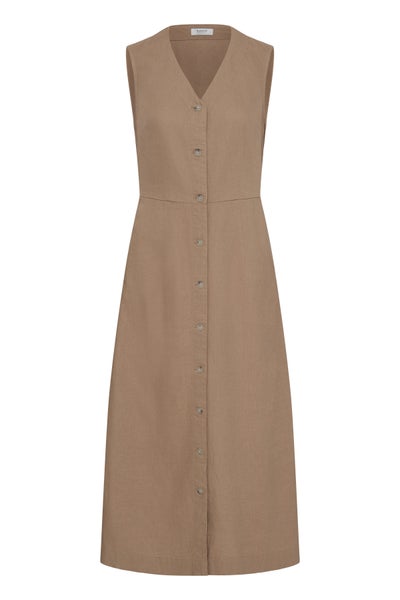 Linen Dress, FALAKKA Button Vaaleanruskea