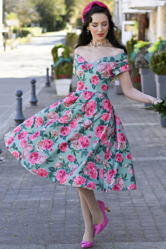 Swing Dress, LILY 50s Pink Peony (873)