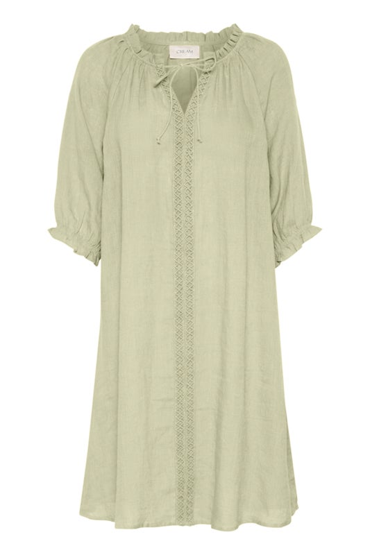 Linen Dress, Cream Bellis Tea Green