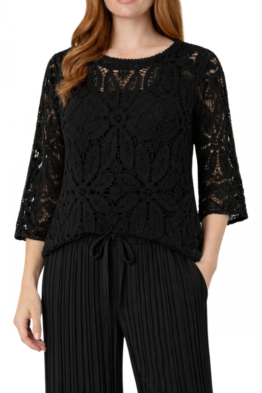 CROCHET Blouse, Flower Black